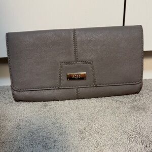 Taupe Vegan Leather Clutch Wallet with Gold hardware